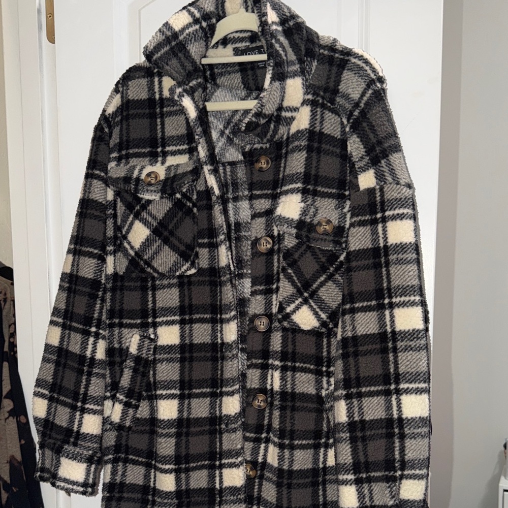 Black and White Plaid Teddy Jacket
